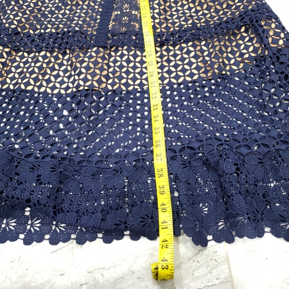 Off-Shoulder Navy Lace Midi Dress - Picture 9 of 9